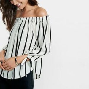 Express Off The Shoulder Striped Blouse Top